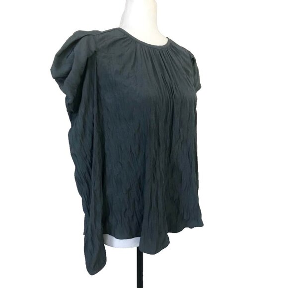 CURRENT AIR Los Angeles Gigot Sleeve Top Sz Small Olive Green Silky Crinkle - Picture 3 of 7